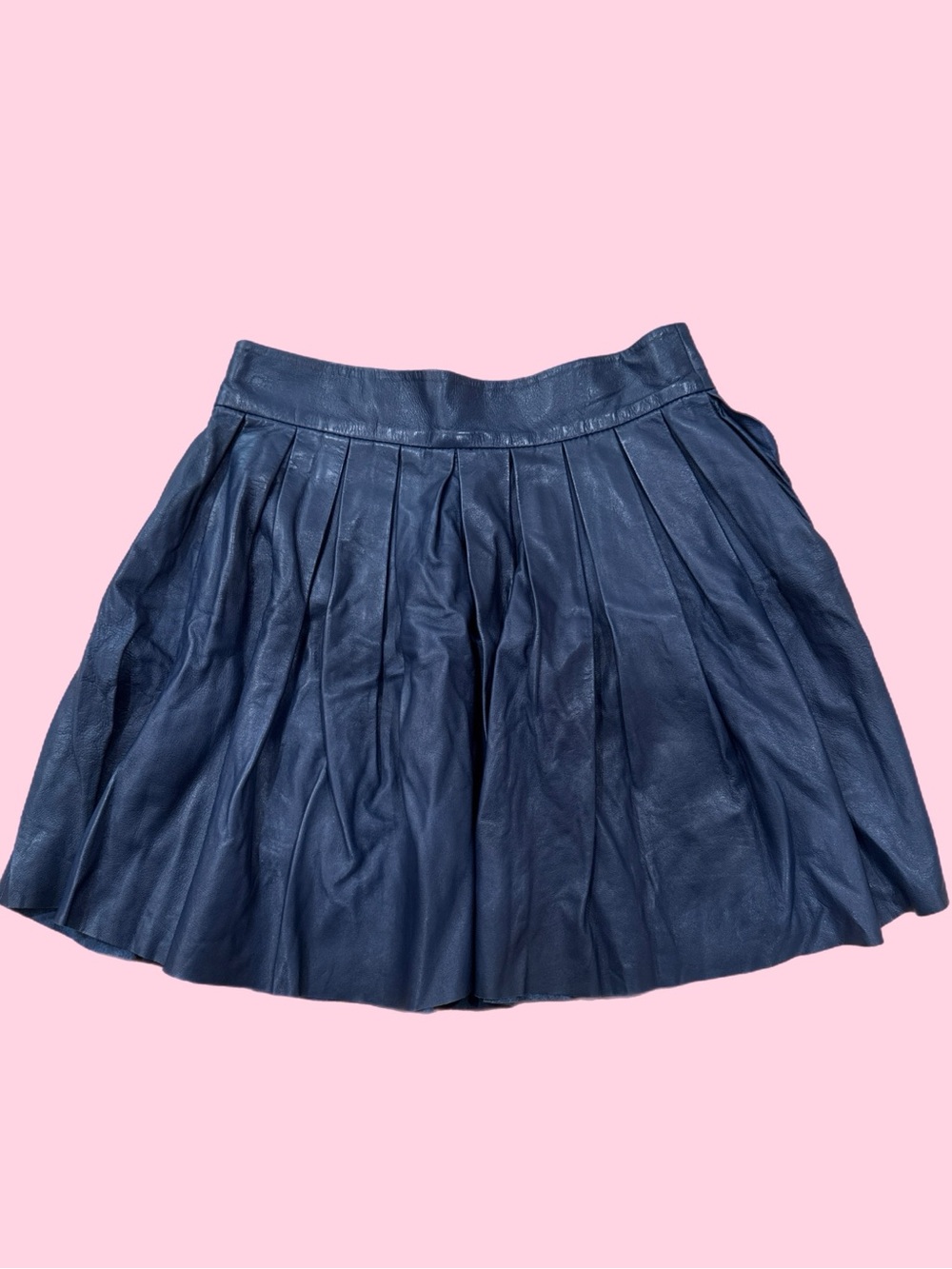 Alice + Olivia Navy Genuine Leather Pleat Skirt